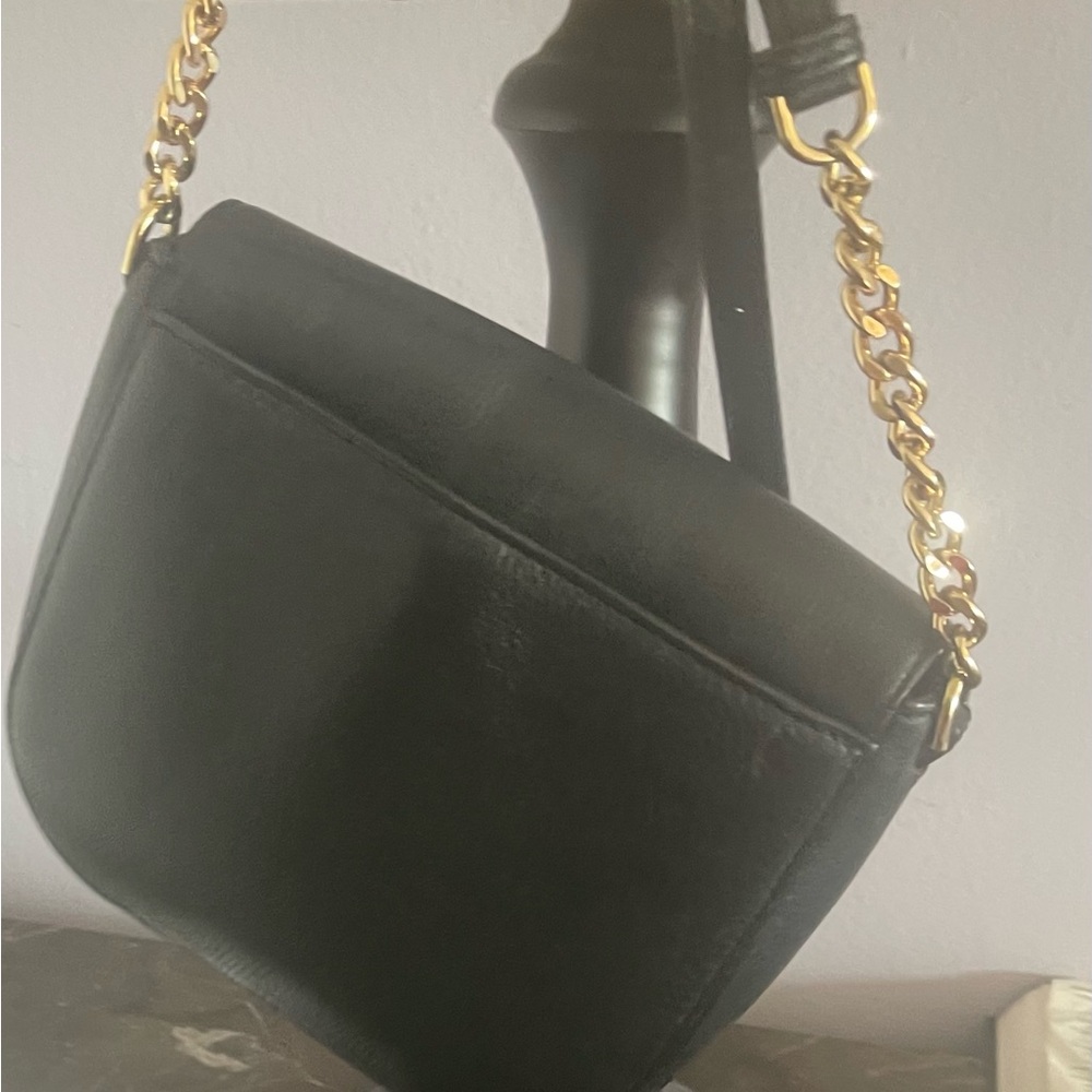 Black Crossbody Bag with Gold Chain Strap
